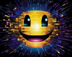 an image of a smiley face with a disco ball background generative AI photo