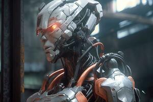 an image of a robot with glowing red eyes generative AI photo