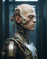 an image of a robot with wires attached to his head generative AI photo