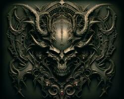 an image of a skull with horns on it generative AI photo