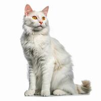 an image of a white cat sitting down on a white background generative AI photo