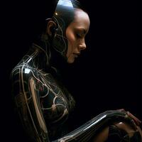 an image of a woman in a futuristic body suit generative AI photo