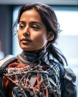 an image of a woman in a futuristic suit generative AI photo
