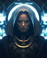 an image of a woman in a futuristic suit generative AI photo