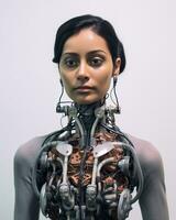 an image of a woman wearing a robot suit generative AI photo