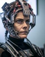 an image of a woman wearing a helmet generative AI photo