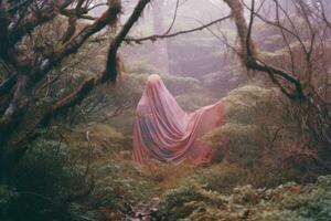 an image of a woman standing in the woods generative AI photo