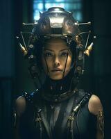 an image of a woman wearing a helmet generative AI photo