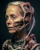 an image of a woman with a robot face generative AI photo