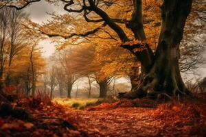 an image of an autumn forest with trees and leaves generative AI photo