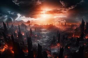 an image of an alien landscape with a sun in the sky generative AI photo
