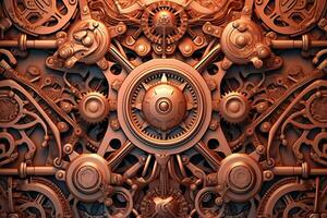 an image of an ornate metal wall with many gears generative AI photo
