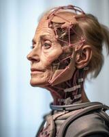 an older woman with wires attached to her head generative AI photo
