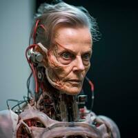an older woman with wires attached to her body generative AI photo
