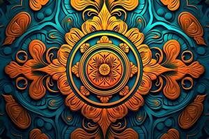 an ornate pattern on an orange and blue background generative AI photo