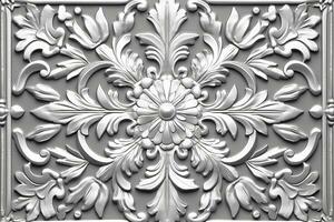 an ornate silver tile with flowers and leaves generative AI photo