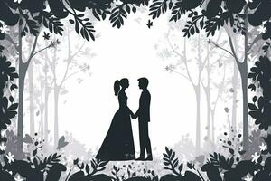 silhouette of a bride and groom in the forest generative AI photo