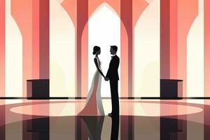 the bride and groom are standing in front of an archway generative AI photo