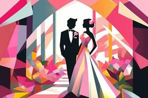 the bride and groom are silhouetted against a colorful background generative AI photo