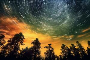 the night sky is filled with stars and trails generative AI photo