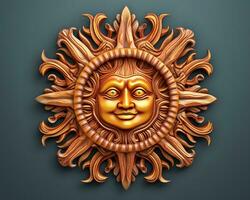 the sun is made of wood and has a face on it generative AI photo