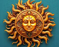 the sun is made of gold and has a face on it generative AI photo