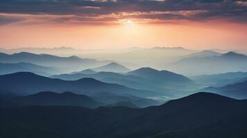 the sun is setting over the mountains in this photo generative AI