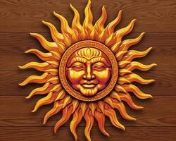 the sun is shown on a wooden background generative AI photo