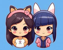 two cartoon girls with cat ears and tails generative AI photo