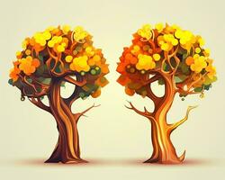 two cartoon trees with leaves on them generative AI photo