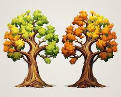 two cartoon trees with different colors generative AI photo