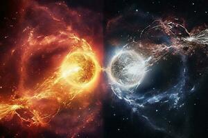 two images of the sun and the moon in space generative AI photo