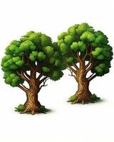 two green trees on a white background generative AI photo