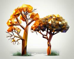 two trees in low polygonal style one with leaves and the other without generative AI photo