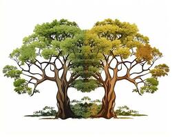 two trees are shown on a white background generative AI photo