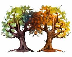 dos arboles con diferente colores son mostrado generativo ai foto