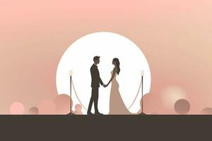 wedding couple holding hands in front of a sunset generative AI photo