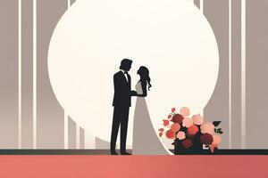 wedding couple silhouettes on a red background generative AI photo