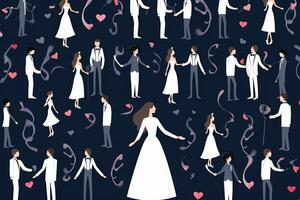 wedding illustration set with bride and groom hearts and confetti generative AI photo