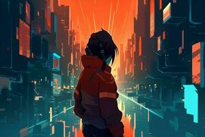 Anime Inspired Graphic Futuristic Scene Background generative AI photo