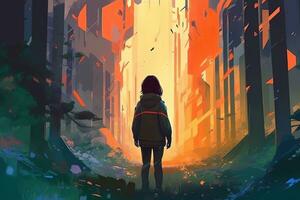Anime Inspired Graphic Futuristic Scene Background generative AI photo