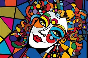 Colorfully Segmented Stained Glass Female Portrait Artwork Graphic Illustration Background generative AI photo
