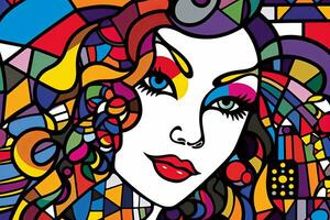 Colorfully Segmented Stained Glass Female Portrait Artwork Graphic Illustration Background generative AI photo