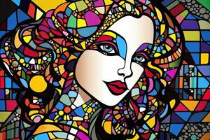 Colorfully Segmented Stained Glass Female Portrait Artwork Graphic Illustration Background generative AI photo