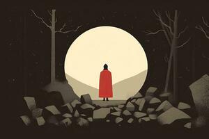 triste blanco y rojo paisaje escena gráfico ilustración con un persona silueta generativo ai foto