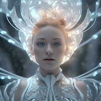 Ethereal Divine Bright Female Portrait Magical Scene 3D Render generative AI photo