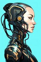 Futuristic Cyborg Android Humanoid Robot Hi Tech Sleek Graphic Illustration generative AI photo