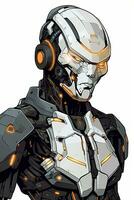Futuristic Cyborg Android Humanoid Robot Hi Tech Sleek Graphic Illustration generative AI photo
