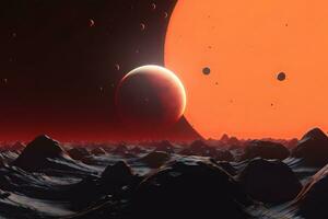 3D Render Celestial Planetary Futuristic Picturesque Space Scene Background generative AI photo
