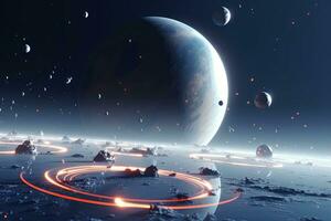 3D Render Celestial Planetary Futuristic Picturesque Space Scene Background generative AI photo